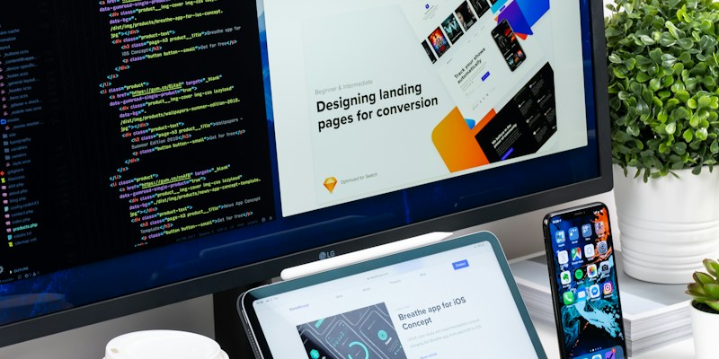 Responsive website design displayed across digital screens